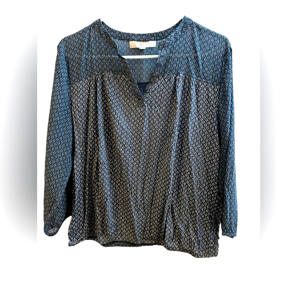 LOFT Gray Feather Print Blouse